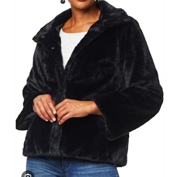 Colleen Lopez Womens XXS Black Faux Fur Jacket Elegant Events Wedding Guest - Picture 1 of 10